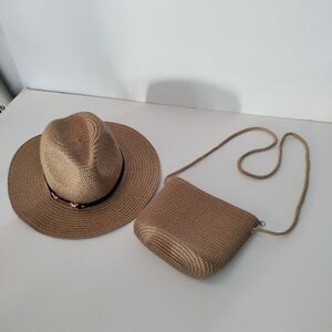Ladies Crossbody Straw Purse & Matching Trendy Hat